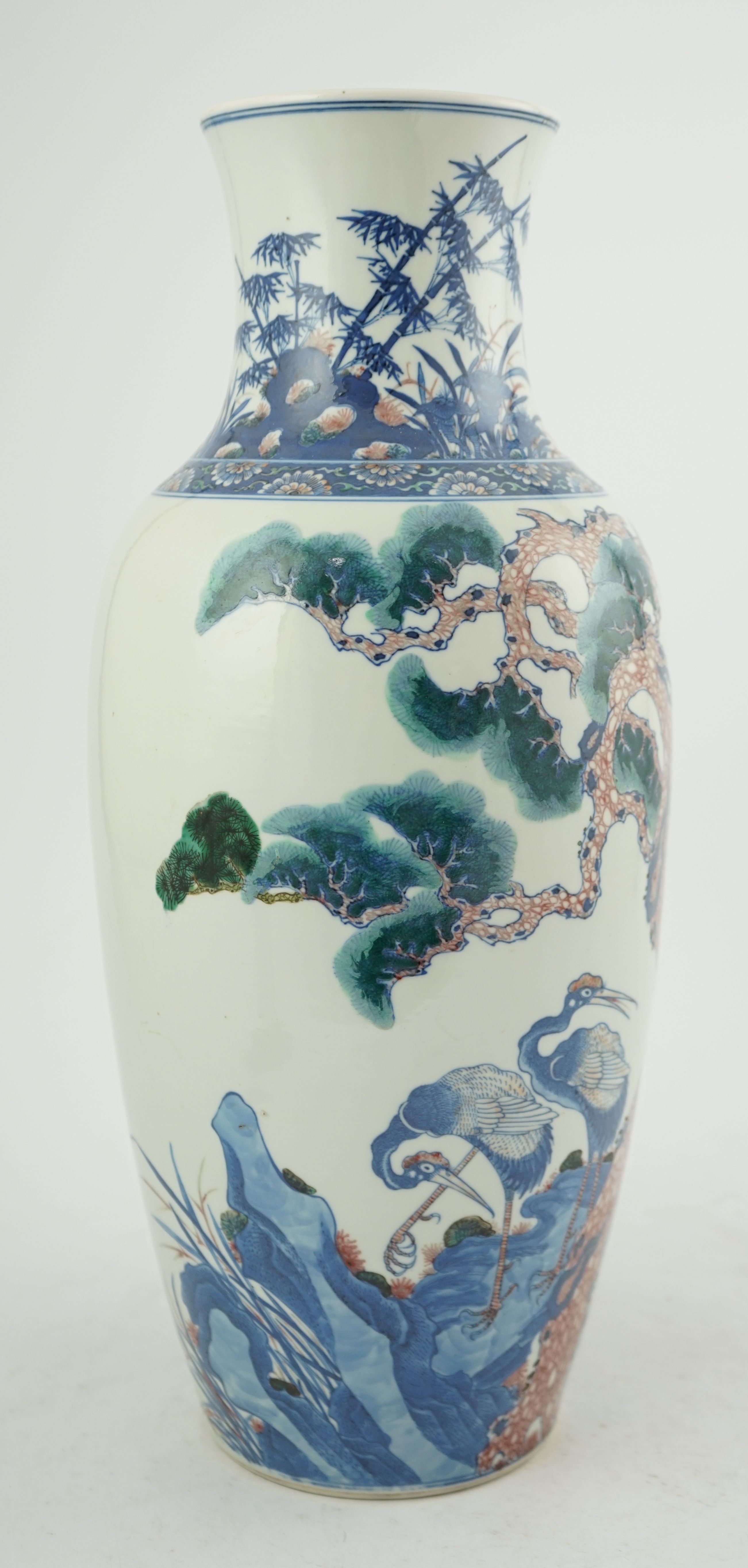 An unusual Chinese underglaze blue and copper red ‘longevity’ vase, 19th century